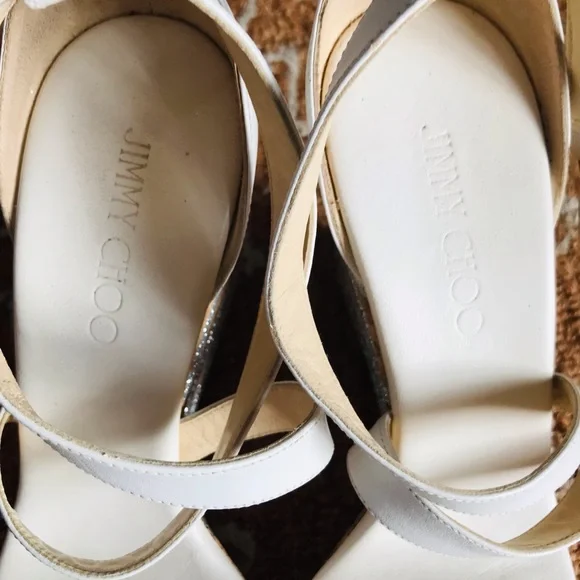 Jimmy Choo Optic White Vachetta Leather Portia 120 Silver Cork 10/EU 40 - Picture 11 of 14